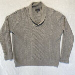 Wallin & Bros Mens Gray 100% Lambswool Cable Knit Shawl Collar Sweater XL